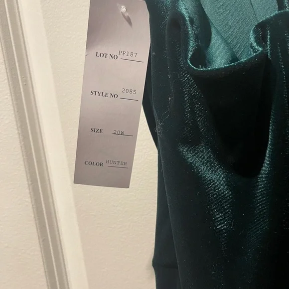 Beautiful hunter green velour bridesmaid dress, size 20W. Unaltered + never worn - Picture 4 of 6